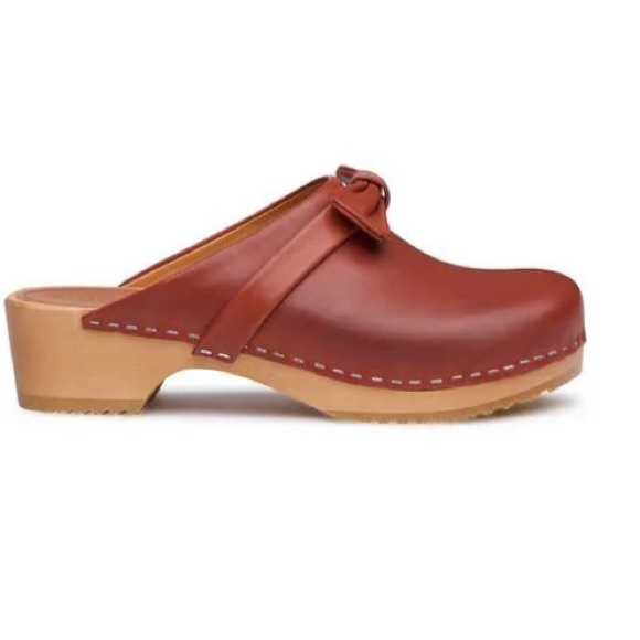 Anthropologie  Swedish Hasbeens NWT Cognac Bow Slip in Husband Clog 🌸 🌈❤️ - Picture 1 of 12